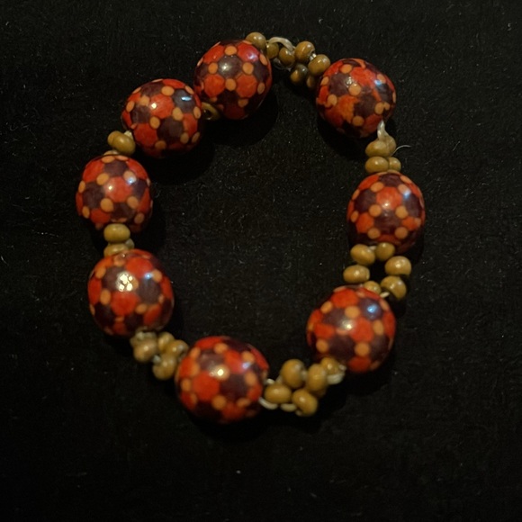 Beaded Brown, Orange, & Tan Stretchy Bracelet - Picture 16 of 17